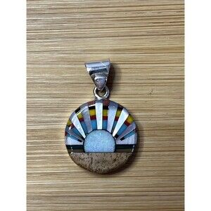 Multi-Stone Inlay 925 Silver Pendant Native Celestial Sun